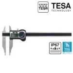 Pied à coulisse d'atelier digital IP67 TESA TWIN-CAL à faces de mesure d'intérieur arrondies, becs d'extérieur à pointe et envoi de données.